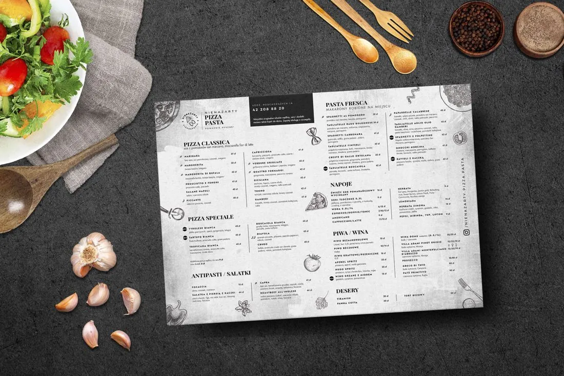 Nienażarty — menu restauracji
